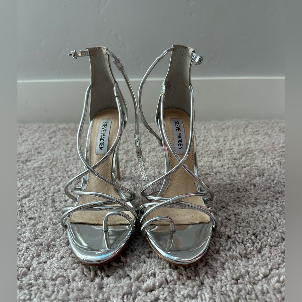 Steve Madden Metallic Silver Strappy Heels